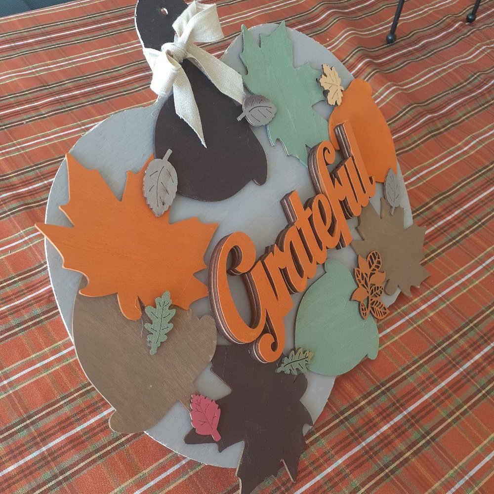 Handmade Fall light gray pumpkin  sign